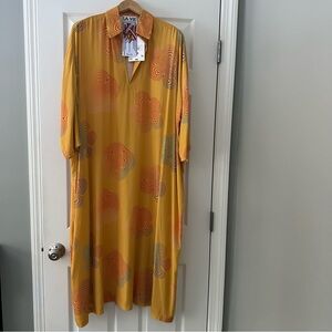 La Vie En Rose Mustard Yellow Patterned Midi Dress
